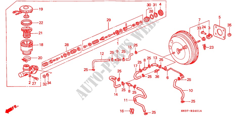 REM HOOFDCILINDER/ HOOFDSPANNING(A.L.B.) voor Honda CONCERTO 1.6I 4 deuren 5-versnellings handgeschakelde versnellingsbak 1993