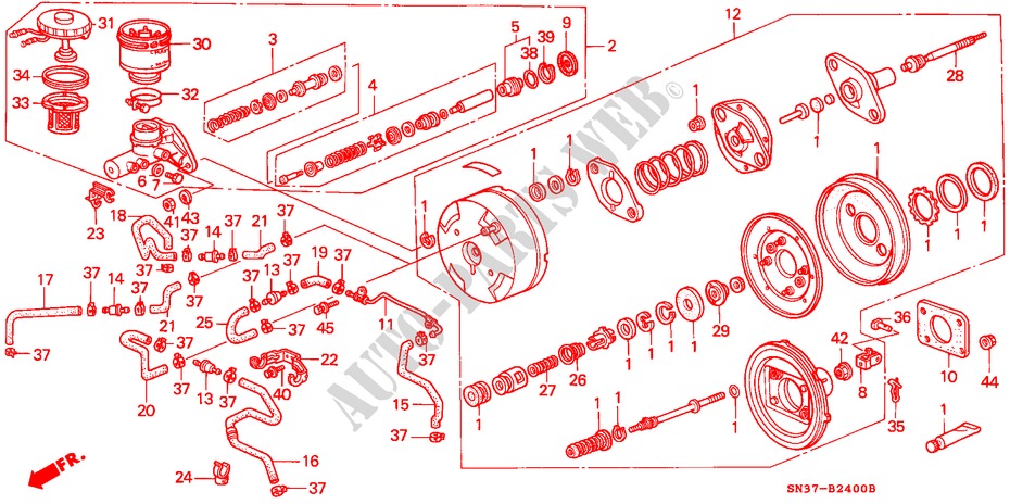 REM HOOFDCILINDER/ HOOFDSPANNING voor Honda CONCERTO 1.6I-16 4 deuren 4-traps automatische versnellingsbak 1991