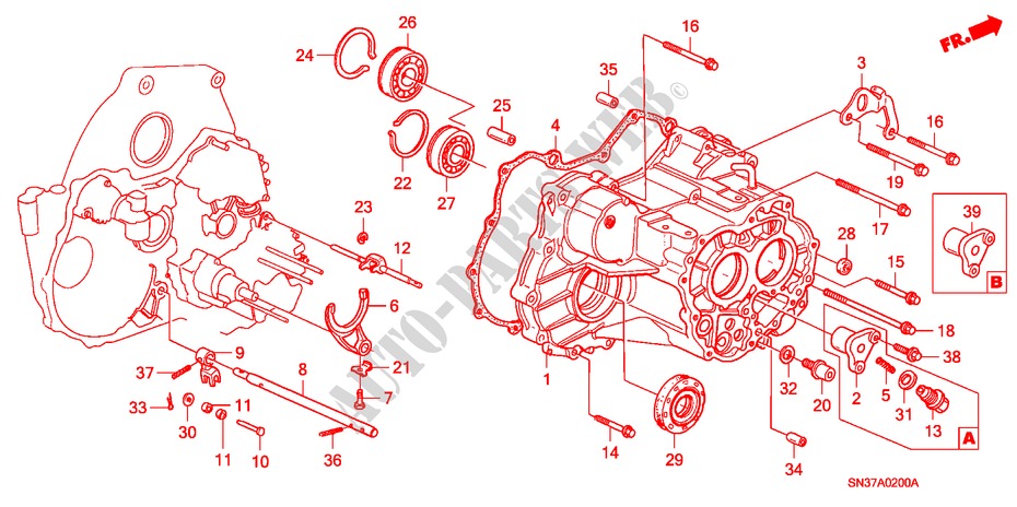 TRANSMISSIE BEHUIZING voor Honda CONCERTO 1.6I-16 4 deuren 4-traps automatische versnellingsbak 1991