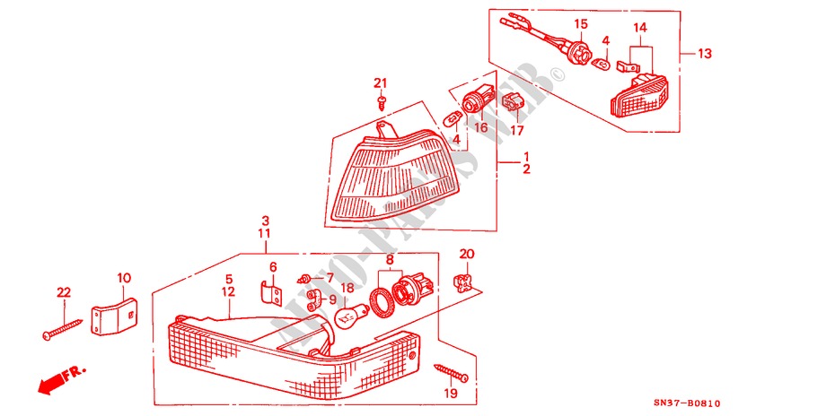 VOOR COMBINATIELICHT voor Honda CONCERTO 1.6I-16 4 deuren 4-traps automatische versnellingsbak 1991