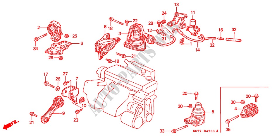 MOTOR BEVESTIGINGEN(AT)('96) voor Honda ACCORD 2.0ILS 4 deuren 4-traps automatische versnellingsbak 1996