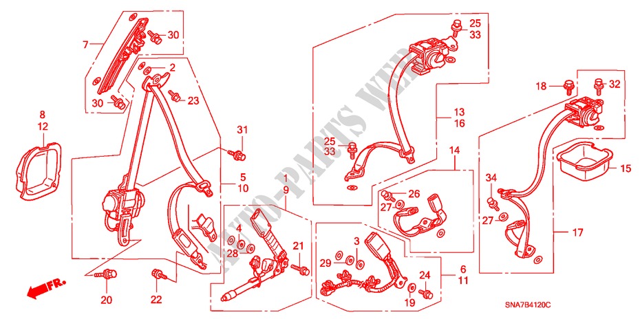 VEILIGHEIDSRIEMEN voor Honda CIVIC 1.6 ES 4 deuren 5-traps automatische versnellingsbak 2006