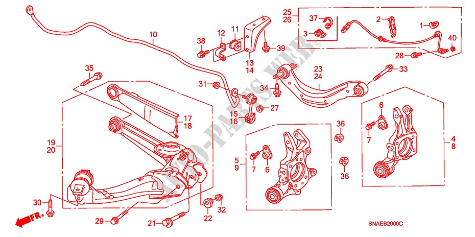 ACHTER ONDER ARM voor Honda CIVIC 1.8 ES 4 deuren 6-versnellings handgeschakelde versnellingsbak 2009
