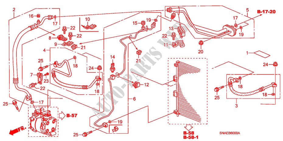 AIRCONDITIONER (SLANGEN/PIJPEN) (LH) voor Honda CIVIC 1.8 LS 4 deuren 5-traps automatische versnellingsbak 2008