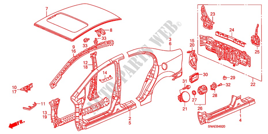 BUITEN PANELEN/ACHTER PANEEL voor Honda CIVIC 1.8 S 4 deuren 5-traps automatische versnellingsbak 2008