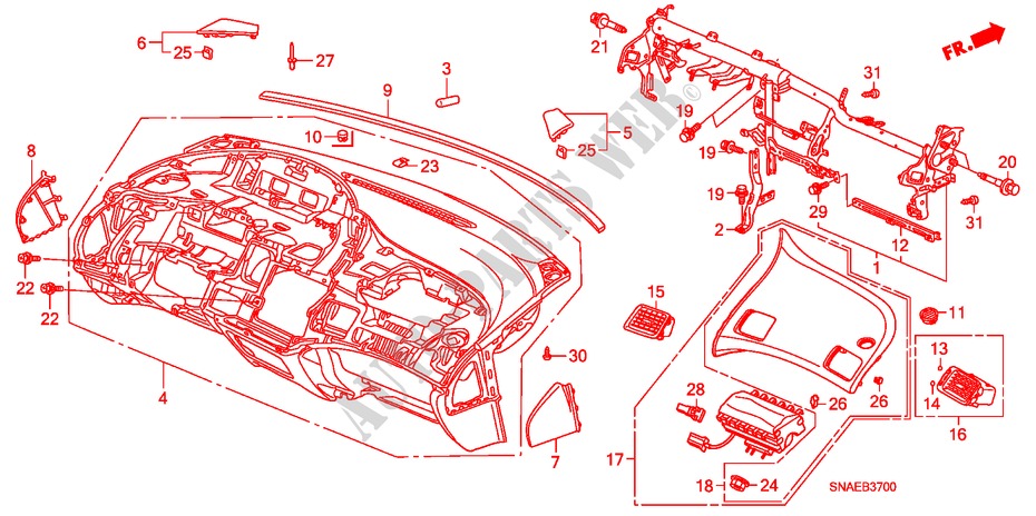 INSTRUMENTEN PANEEL(LH) voor Honda CIVIC 1.8 ES 4 deuren 6-versnellings handgeschakelde versnellingsbak 2009