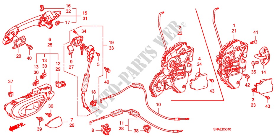 VOORPORTIER SLOT/ BUITEN HENDEL voor Honda CIVIC 1.8 LS 4 deuren 5-traps automatische versnellingsbak 2008