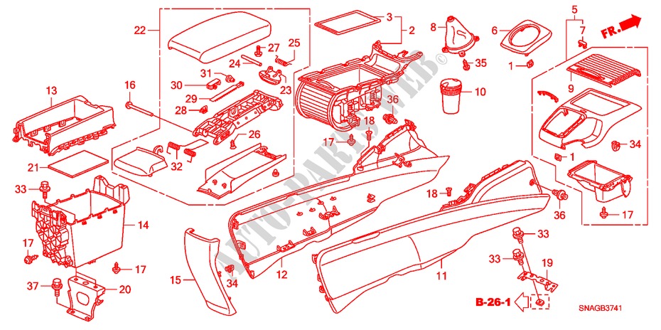 CONSOLE(RH) voor Honda CIVIC 1.8 VXI 4 deuren 5-versnellings handgeschakelde versnellingsbak 2011