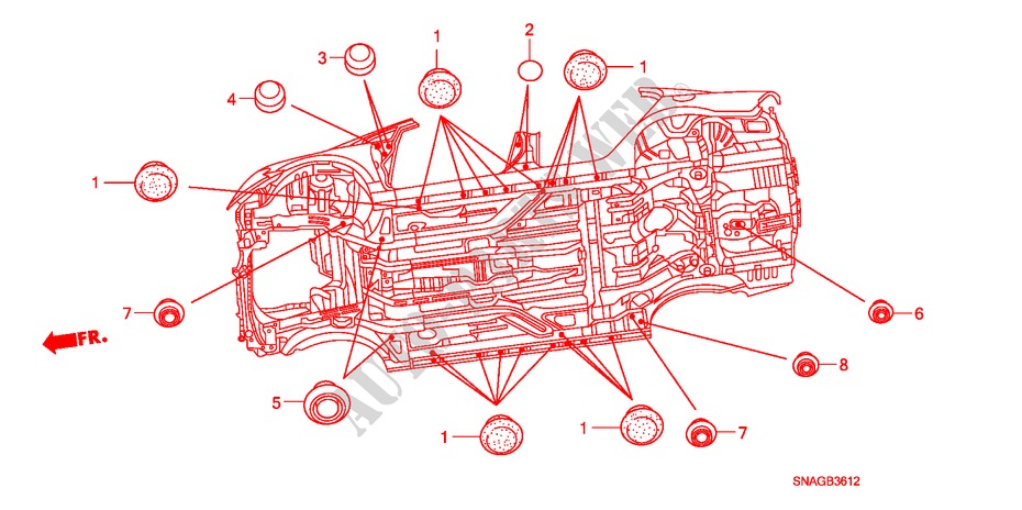 DOORVOERTULLE(ONDER) voor Honda CIVIC 1.8 LSSP 4 deuren 6-versnellings handgeschakelde versnellingsbak 2010