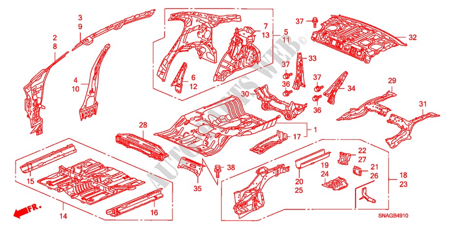 VLOER/BINNEN PANELEN voor Honda CIVIC 1.8 VXI 4 deuren 5-versnellings handgeschakelde versnellingsbak 2011