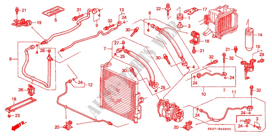 AIRCONDITIONER (SLANGEN/PIJPEN)(LH) voor Honda CIVIC CRX ESI 2 deuren 5-versnellings handgeschakelde versnellingsbak 1997