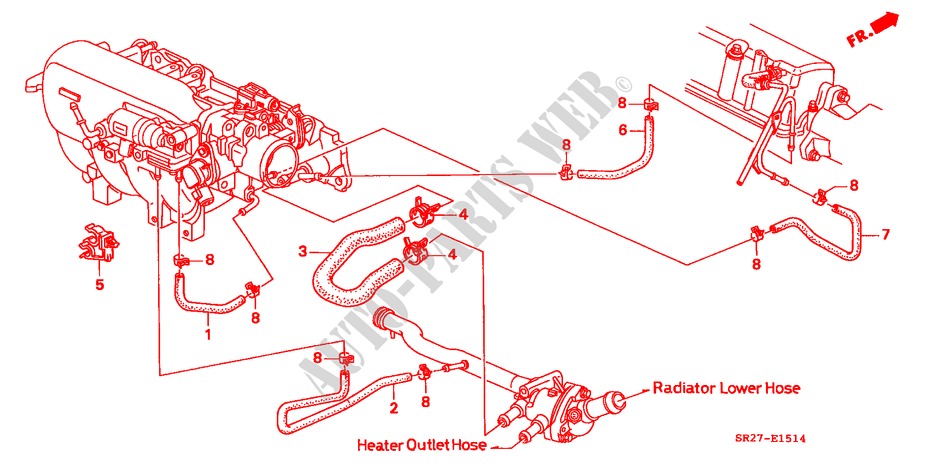 WATERSLANG(SOHC)('96 ) (MT) voor Honda CIVIC CRX ESI 2 deuren 5-versnellings handgeschakelde versnellingsbak 1997