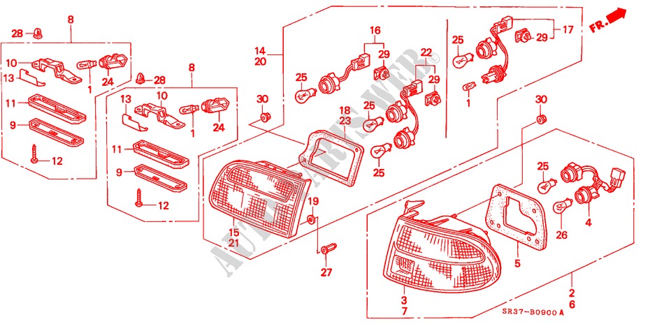 ACHTERLICHT voor Honda CIVIC LSI 3 deuren 4-traps automatische versnellingsbak 1993