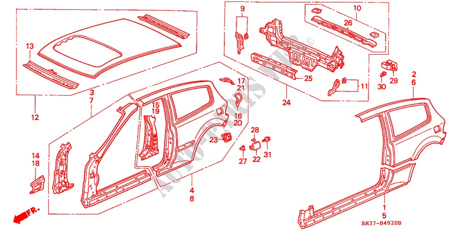 CHASSIS STRUKTUUR(BUITEN PANEEL) voor Honda CIVIC VTI 3 deuren 5-versnellings handgeschakelde versnellingsbak 1993