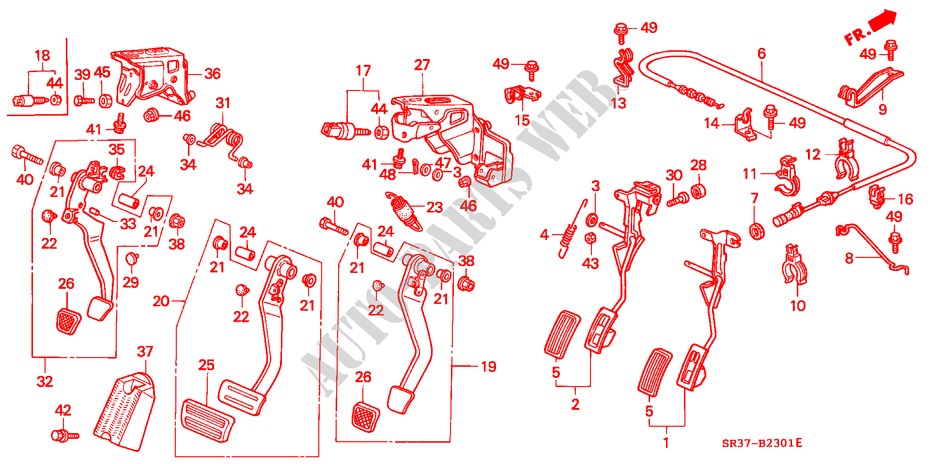PEDAAL(RH) voor Honda CIVIC VEI 3 deuren 5-versnellings handgeschakelde versnellingsbak 1992