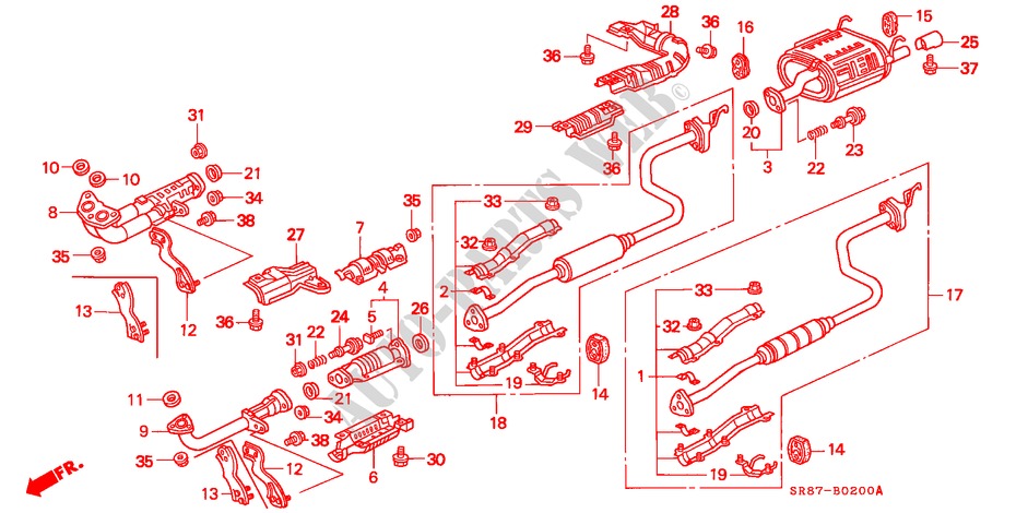UITLAATPIJP voor Honda CIVIC COUPE LSI 2 deuren 5-versnellings handgeschakelde versnellingsbak 1995