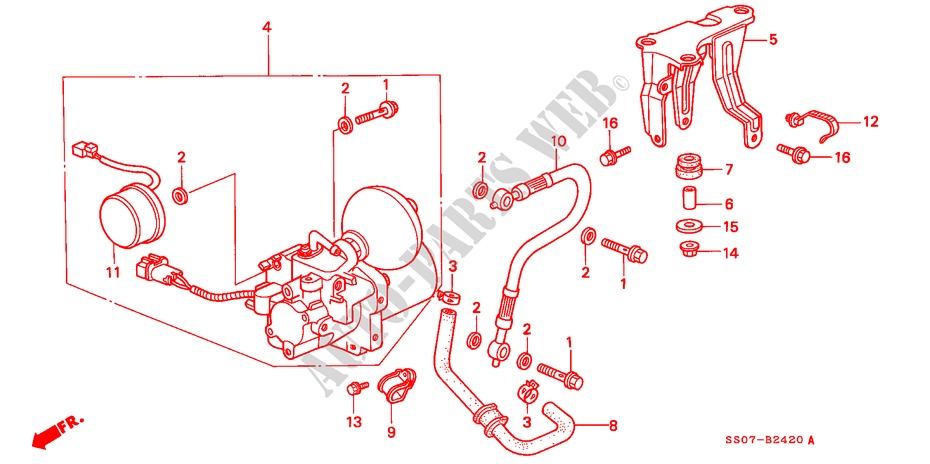 ABS ACCUMULATOR(1) voor Honda PRELUDE DOHC VTEC 2 deuren 5-versnellings handgeschakelde versnellingsbak 1993