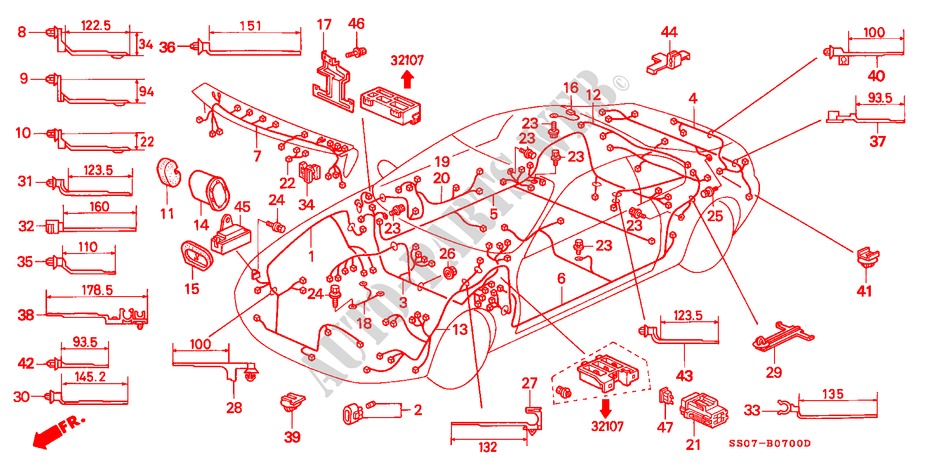 BEDRADINGSBUNDEL(1) voor Honda PRELUDE 2.0I 2 deuren 5-versnellings handgeschakelde versnellingsbak 1993
