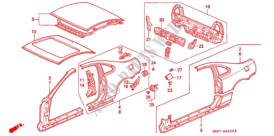 CHASSIS STRUKTUUR(3) voor Honda PRELUDE 2.0I 2 deuren 5-versnellings handgeschakelde versnellingsbak 1993