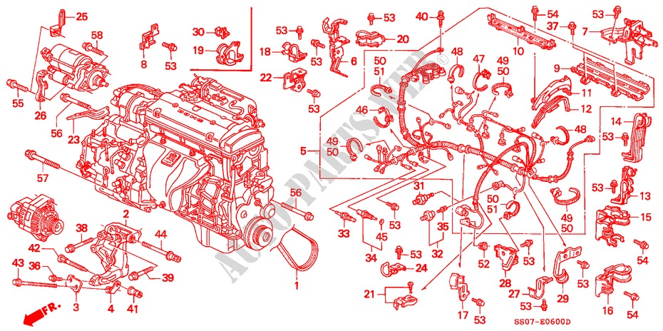 MOTOR BEDRADINGSBUNDEL/KLEM voor Honda PRELUDE 2.0I 2 deuren 5-versnellings handgeschakelde versnellingsbak 1993