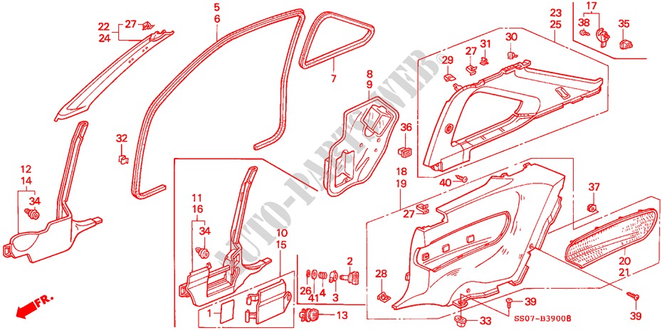 PILAAR AFWERKING/ ZIJDE VOERING voor Honda PRELUDE 2.0I 2 deuren 5-versnellings handgeschakelde versnellingsbak 1993