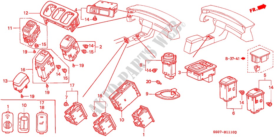 SCHAKELAAR(1) voor Honda PRELUDE DOHC VTEC 2 deuren 5-versnellings handgeschakelde versnellingsbak 1993