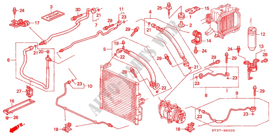 AIRCONDITIONER (SLANGEN) (LH) voor Honda CIVIC 1.6IES 5 deuren 4-traps automatische versnellingsbak 1997