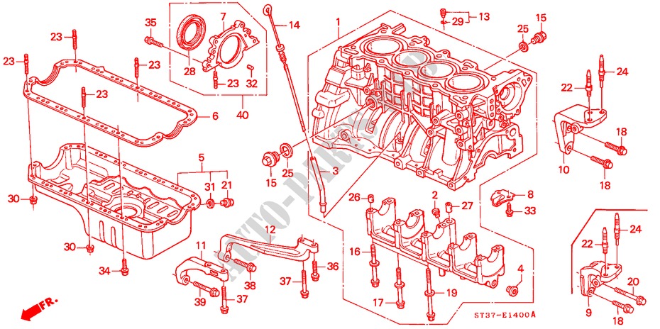 CILINDERBLOK/OLIEPAN (SOHC) voor Honda CIVIC 1.6IES 5 deuren 4-traps automatische versnellingsbak 1997