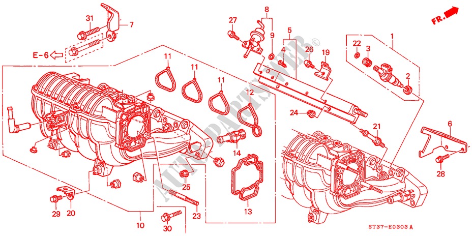 INLAAT SPRUITSTUK (SOHC) ('97) voor Honda CIVIC 1.6IES 5 deuren 4-traps automatische versnellingsbak 1997