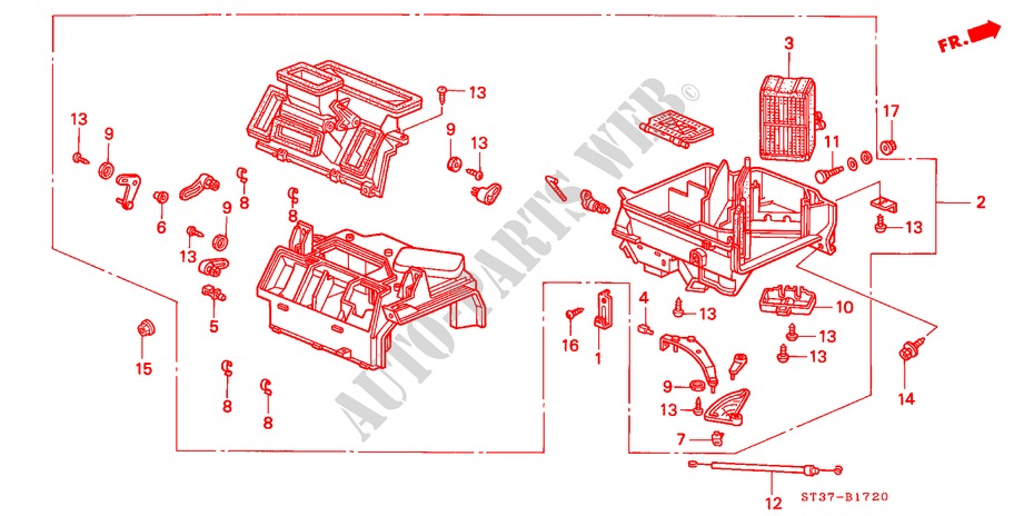 VERWARMINGSEENHEID(LH) voor Honda CIVIC 1.6IES 5 deuren 4-traps automatische versnellingsbak 1997