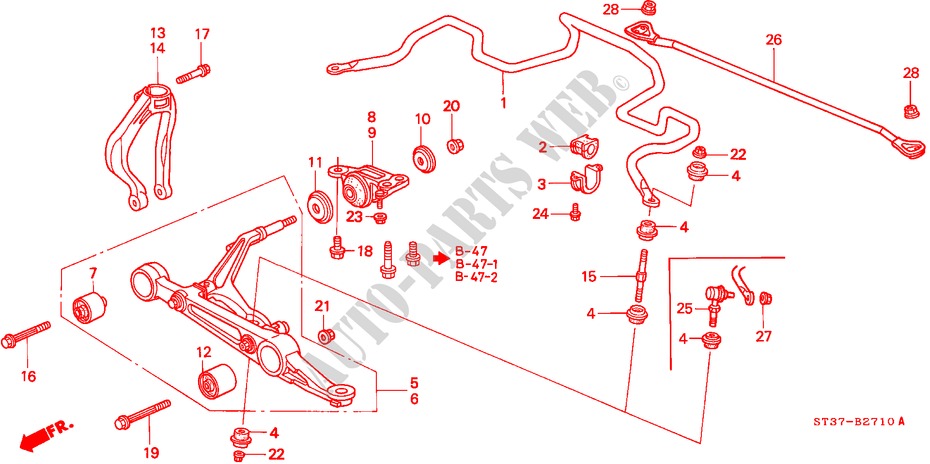 VOOR STABILISATOR/ VOOR ONDER ARM voor Honda CIVIC 1.6IES 5 deuren 4-traps automatische versnellingsbak 1997