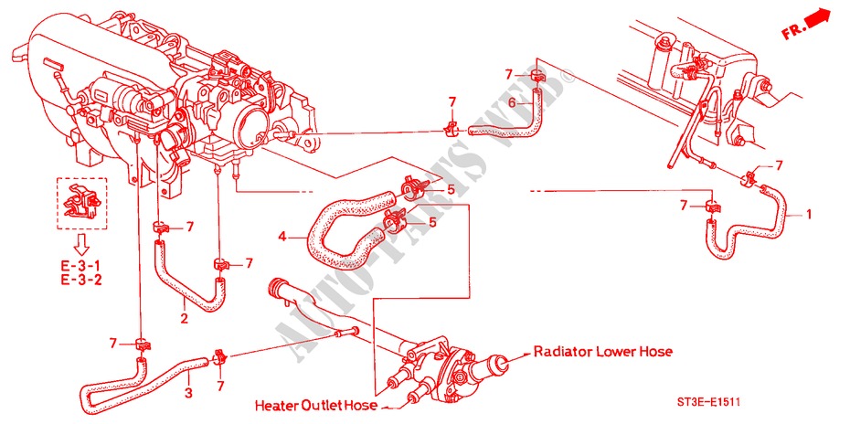 WATERSLANG (SOHC VTEC) (1) voor Honda CIVIC 1.5I 5 deuren 5-versnellings handgeschakelde versnellingsbak 1999