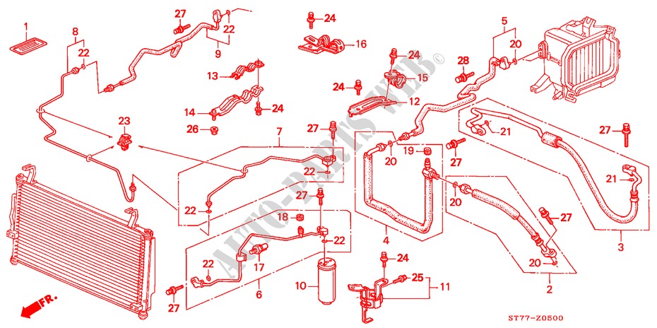 AIRCONDITIONER (SLANGEN/PIJPEN) (LH) voor Honda INTEGRA TYPE R 3 deuren 5-versnellings handgeschakelde versnellingsbak 1998