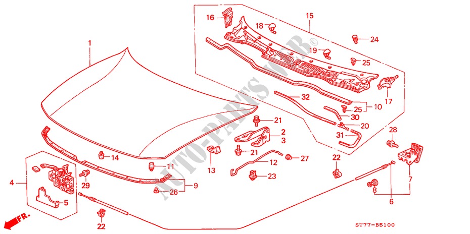 KAP(LH) voor Honda INTEGRA TYPE R 3 deuren 5-versnellings handgeschakelde versnellingsbak 1998