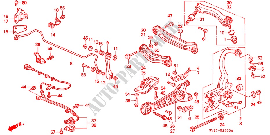 ACHTER STABILISATOR/ ACHTER ONDER ARM voor Honda ACCORD COUPE 2.0IES 2 deuren 4-traps automatische versnellingsbak 1997