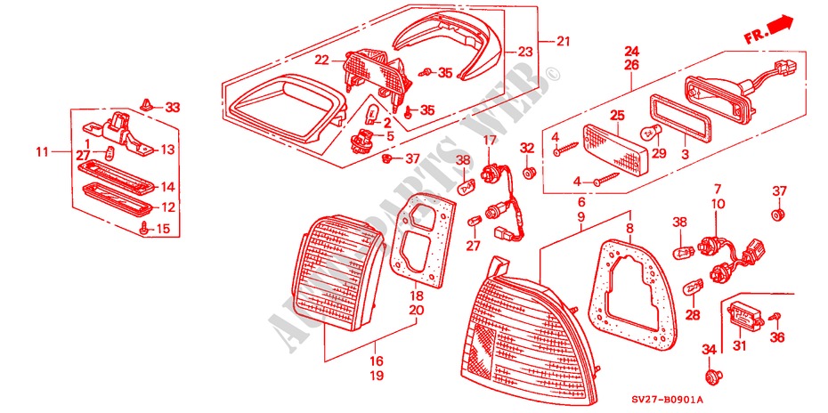 ACHTERLICHT('96 ) voor Honda ACCORD COUPE 2.0IES 2 deuren 4-traps automatische versnellingsbak 1997