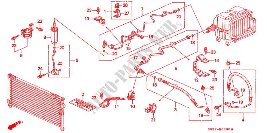AIRCONDITIONER (SLANGEN/PIJPEN)(LH) voor Honda ACCORD COUPE 2.0IES 2 deuren 5-versnellings handgeschakelde versnellingsbak 1994