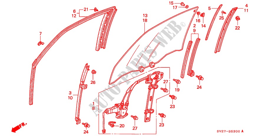 PORTIER RUIT voor Honda ACCORD COUPE 2.0IES 2 deuren 4-traps automatische versnellingsbak 1994