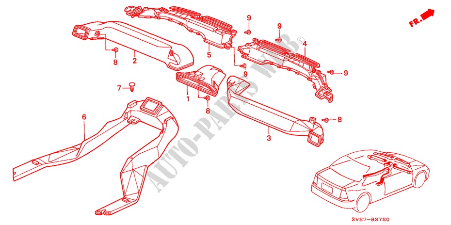 VERWARMING KANAAL(LH) voor Honda ACCORD COUPE 2.0IES 2 deuren 4-traps automatische versnellingsbak 1997