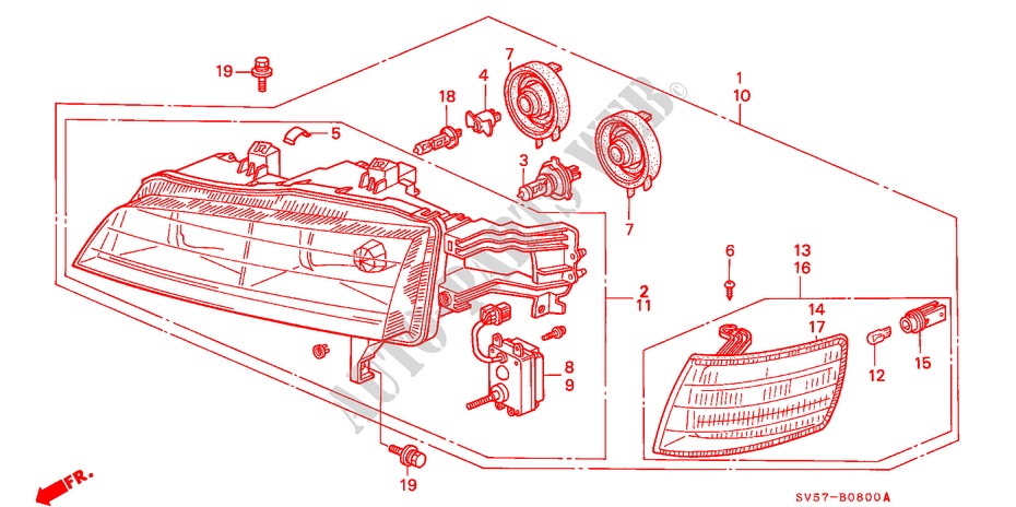 KOPLAMP(E,G,Q,S) voor Honda ACCORD AERODECK 2.2IES 5 deuren 5-versnellings handgeschakelde versnellingsbak 1994