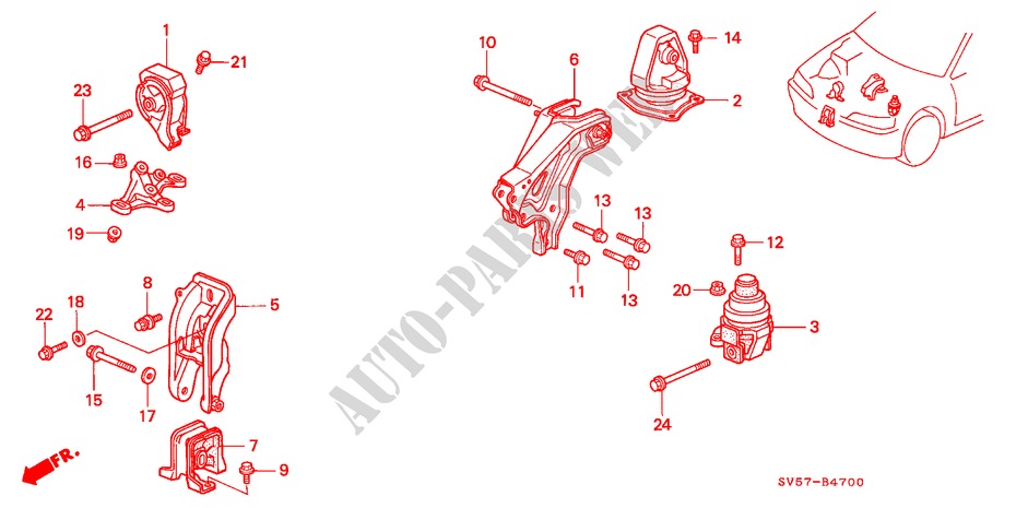 MOTOR BEVESTIGINGEN(MT) voor Honda ACCORD AERODECK 2.0ILS 5 deuren 5-versnellings handgeschakelde versnellingsbak 1995