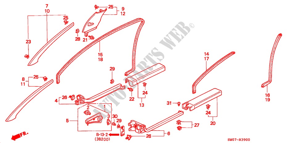 PILAAR AFWERKING/ OPENING AFWERKING(LH) voor Honda NSX NSX-T 2 deuren 6-versnellings handgeschakelde versnellingsbak 2000