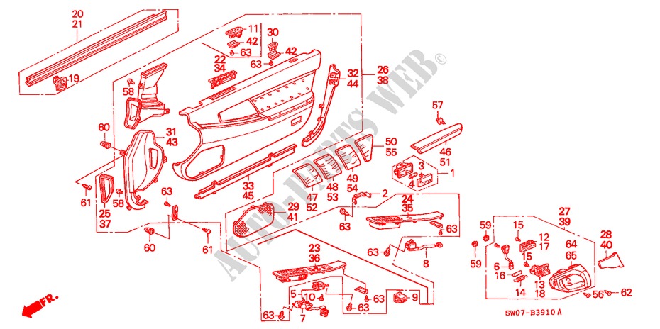 PORTIER VOERING voor Honda NSX NSX-T 2 deuren 4-traps automatische versnellingsbak 2000