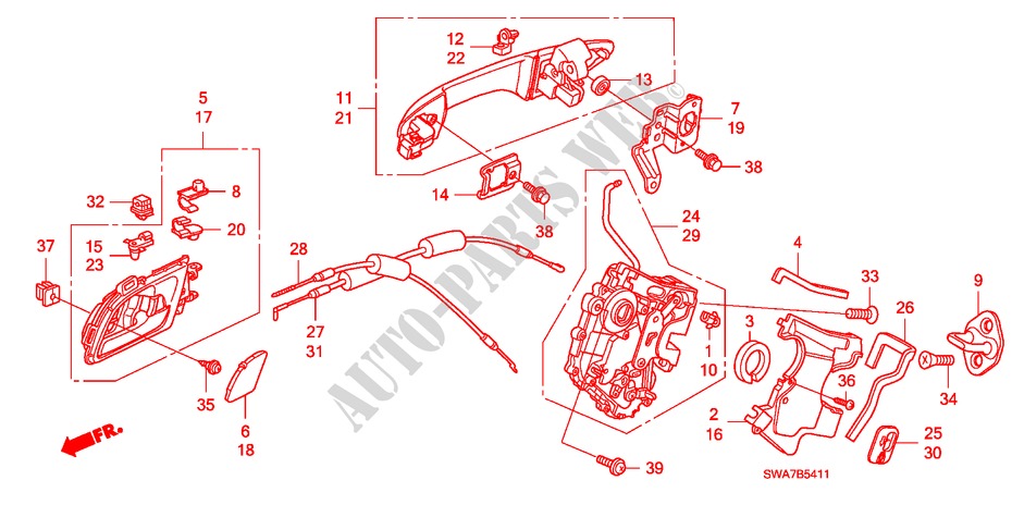 ACHTER PORTIER SLOTEN/ BUITEN HENDEL(2) voor Honda CR-V RVSI 5 deuren 6-versnellings handgeschakelde versnellingsbak 2008