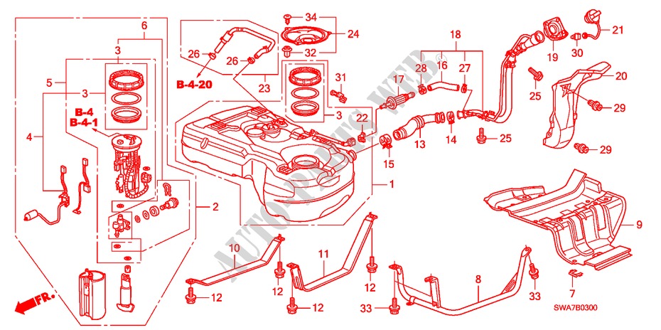 BRANDSTOF TANK(2.0L) (2.4L) voor Honda CR-V EX 5 deuren 6-versnellings handgeschakelde versnellingsbak 2007