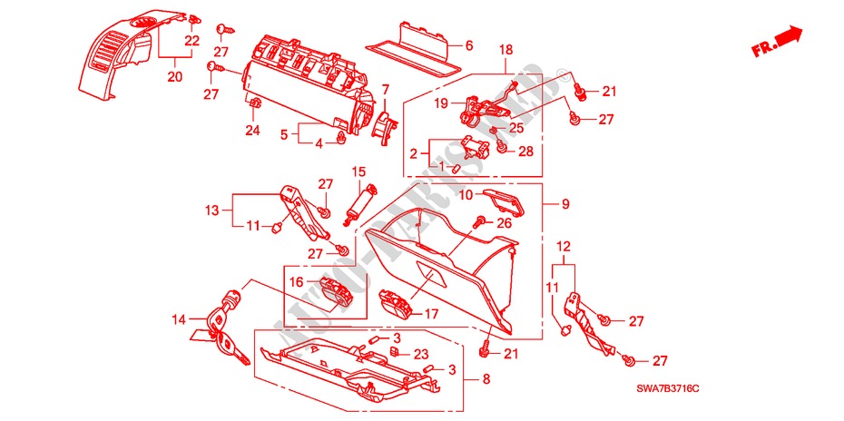 INSTRUMENTEN AFWERKING(PASSAGIERZIJKANT)(RH) voor Honda CR-V EX 5 deuren 5-traps automatische versnellingsbak 2007