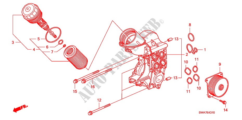 OLIEFILTER HOUDER(DIESEL) voor Honda CR-V DIESEL 2.2 ES 5 deuren 6-versnellings handgeschakelde versnellingsbak 2007