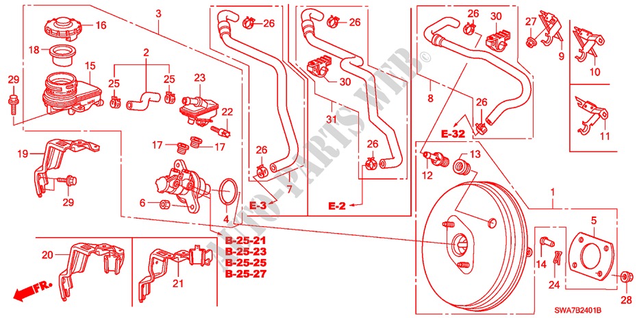 REM HOOFDCILINDER/ HOOFDSPANNING(RH) (1) voor Honda CR-V EX 5 deuren 6-versnellings handgeschakelde versnellingsbak 2007