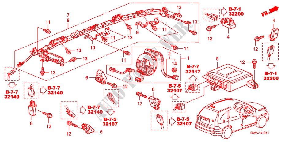 SRS EENHEID(RH) voor Honda CR-V EX 5 deuren 6-versnellings handgeschakelde versnellingsbak 2007