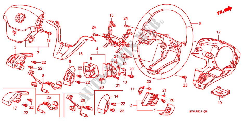 STUURWIEL(SRS) voor Honda CR-V EX 5 deuren 6-versnellings handgeschakelde versnellingsbak 2007